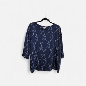 J. Jill Navy Floral Blouse – Women’s Large (New Without Tags)